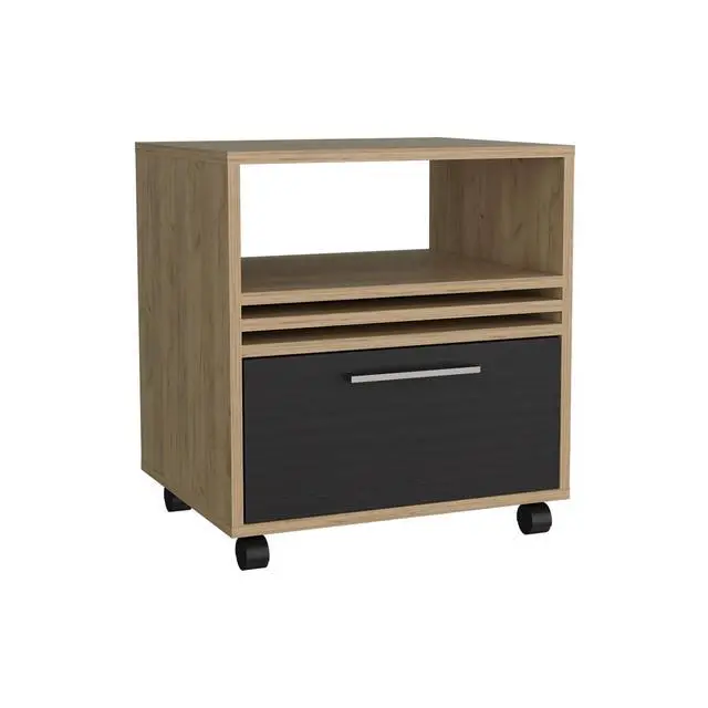 Alt view image 2 of 7 - Vance 20" High One Drawer Nightstand, Casters, Mobile, One Shelf, Bedroom Natural Oak