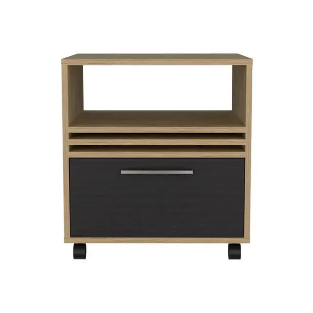 Alt view image 6 of 7 - Vance 20" High One Drawer Nightstand, Casters, Mobile, One Shelf, Bedroom Natural Oak
