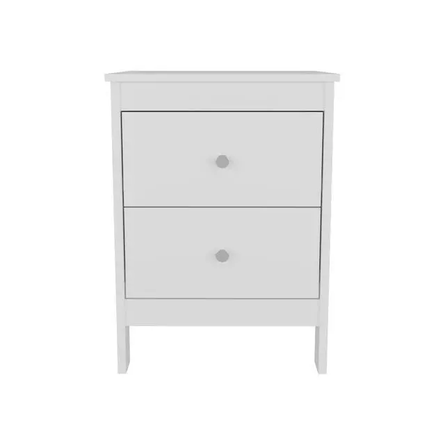 Alt view image 5 of 7 - Newcastle Nightstand Two Drawer And Open Shelf, Modern Bedside Table, White