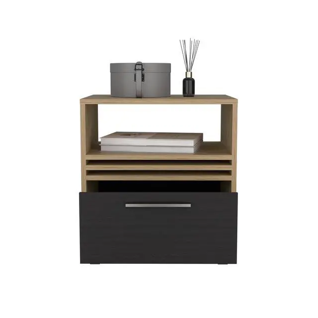 Alt view image 7 of 7 - Vance 20" High One Drawer Nightstand, Casters, Mobile, One Shelf, Bedroom Natural Oak