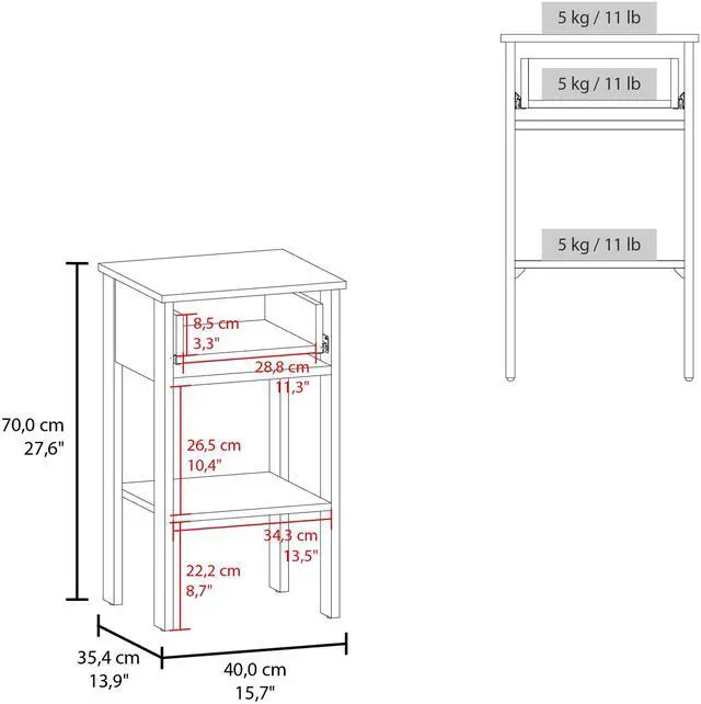 Alt view image 4 of 7 - Newcastle Nightstand With One Drawer And Open Shelf, Modern Bedside Table