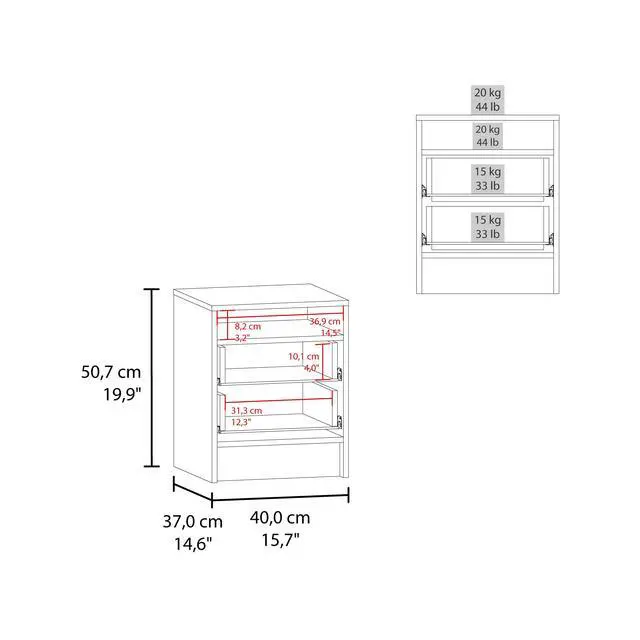 Alt view image 4 of 7 - Eter Nightstand Minimalist Modern Style, Superior Top Shelf, One Open Storage Shelf And Two Drawers, Light Oak, Blue