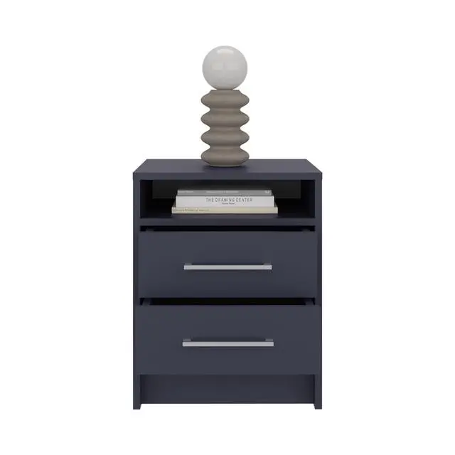 Alt view image 7 of 7 - Eter Nightstand Minimalist Modern Style, Superior Top Shelf, One Open Storage Shelf And Two Drawers, Light Oak, Blue