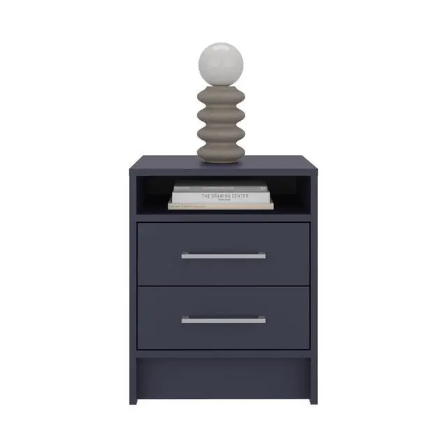 Alt view image 6 of 7 - Eter Nightstand Minimalist Modern Style, Superior Top Shelf, One Open Storage Shelf And Two Drawers, Light Oak, Blue