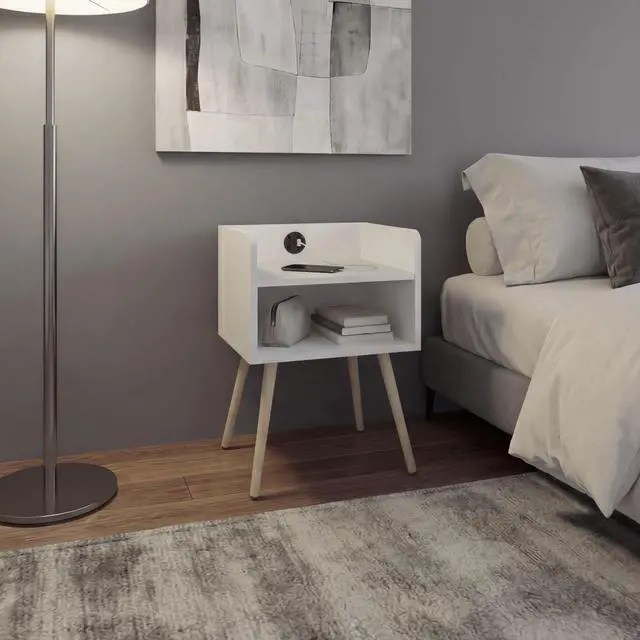 Main image of Didi Modern Nightstand With Integrated Usb Charging Station, 2-Tier Open Storage Shelves And 4 Legs