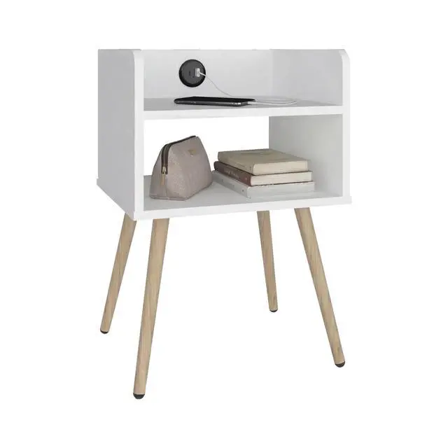 Alt view image 2 of 7 - Didi Modern Nightstand With Integrated Usb Charging Station, 2-Tier Open Storage Shelves And 4 Legs