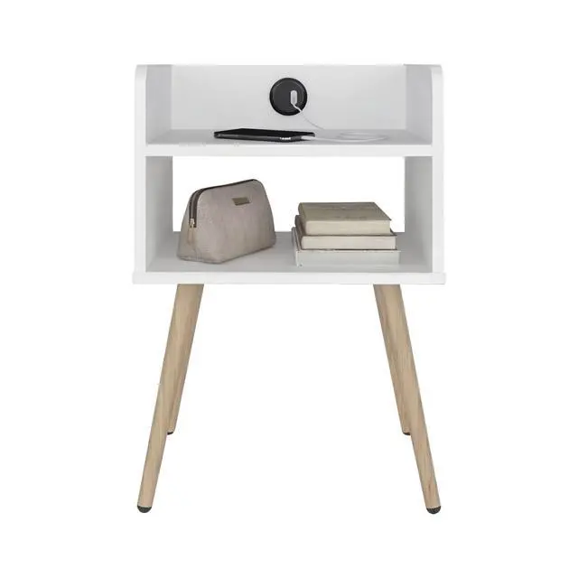 Alt view image 5 of 7 - Didi Modern Nightstand With Integrated Usb Charging Station, 2-Tier Open Storage Shelves And 4 Legs