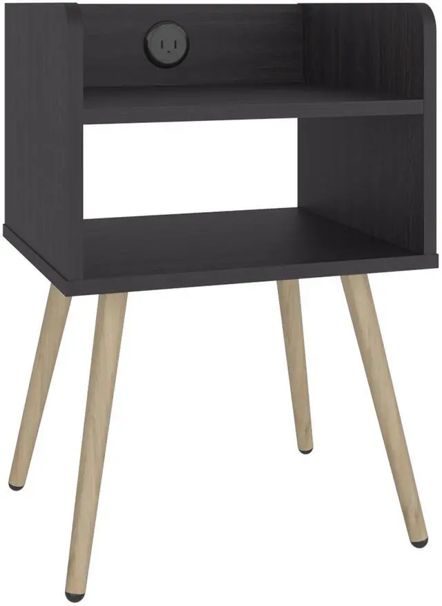 Main image of Didi Modern Nightstand With Integrated Usb Charging Station, 2-Tier Open Storage Shelves And 4 Legs