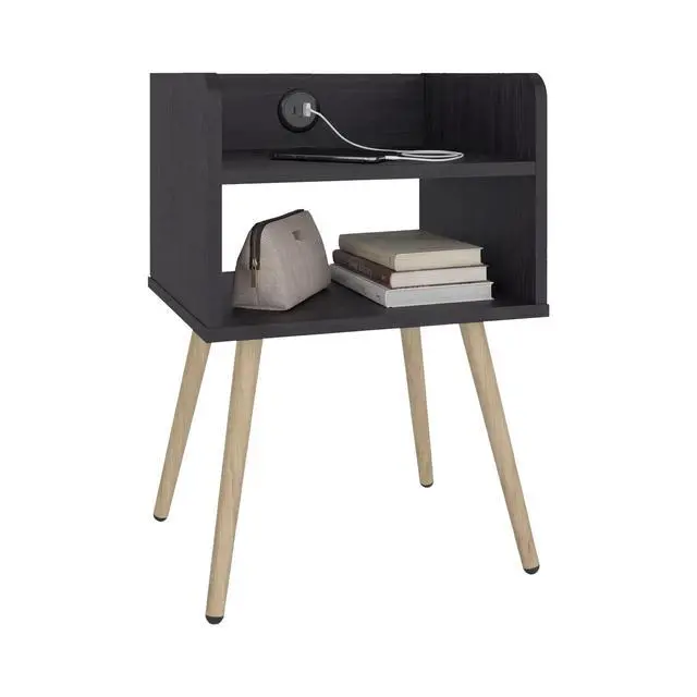Alt view image 3 of 7 - Didi Modern Nightstand With Integrated Usb Charging Station, 2-Tier Open Storage Shelves And 4 Legs