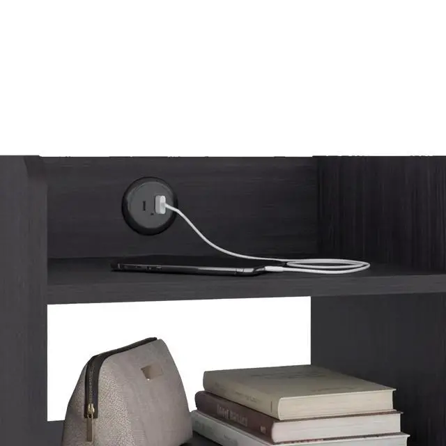 Alt view image 4 of 7 - Didi Modern Nightstand With Integrated Usb Charging Station, 2-Tier Open Storage Shelves And 4 Legs