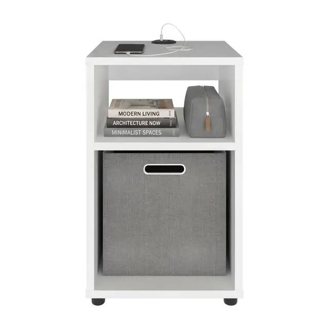 Alt view image 3 of 7 - Mercer Lite Side Table And Nightstand With Integrated Usb Charging Station And 2 Open Storage Shelves, Compact Side Table