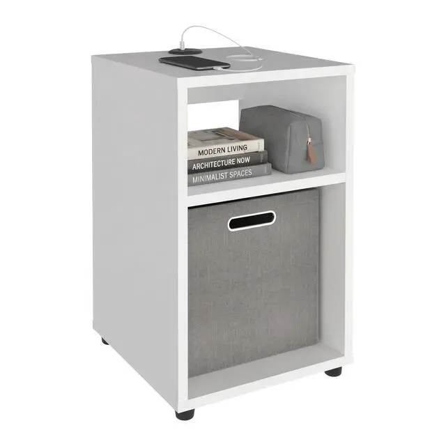 Alt view image 7 of 7 - Mercer Lite Side Table And Nightstand With Integrated Usb Charging Station And 2 Open Storage Shelves, Compact Side Table