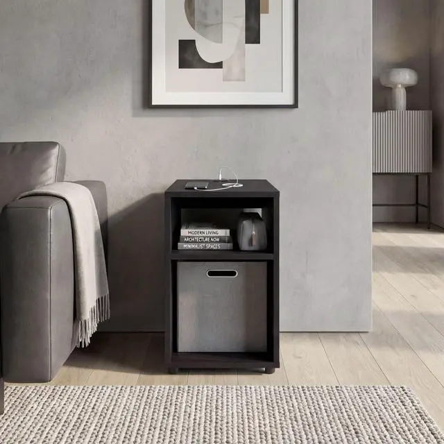 Main image of Mercer Lite Side Table And Nightstand With Integrated Usb Charging Station And 2 Open Storage Shelves, Compact Side Table