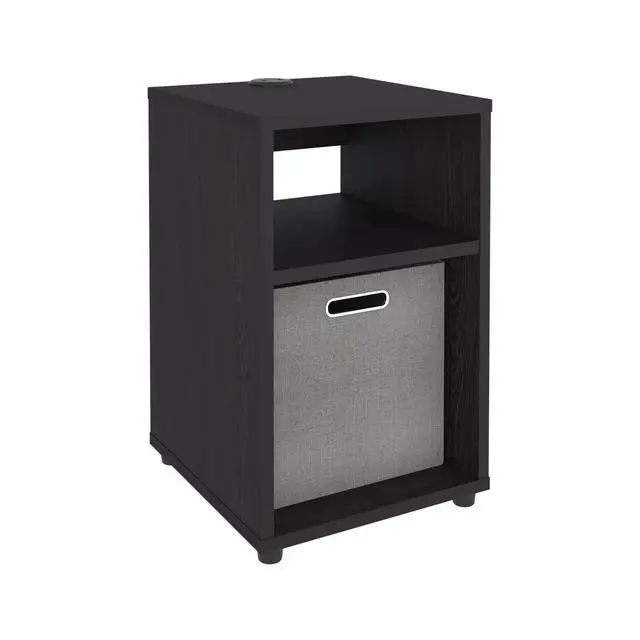 Alt view image 3 of 7 - Mercer Lite Side Table And Nightstand With Integrated Usb Charging Station And 2 Open Storage Shelves, Compact Side Table