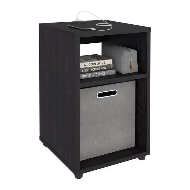 Alt view image 2 of 7 - Mercer Lite Side Table And Nightstand With Integrated Usb Charging Station And 2 Open Storage Shelves, Compact Side Table