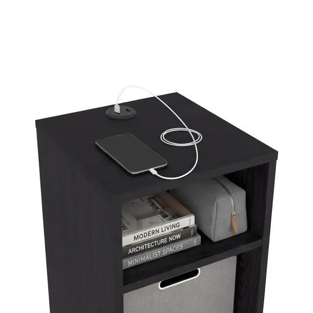 Alt view image 4 of 7 - Mercer Lite Side Table And Nightstand With Integrated Usb Charging Station And 2 Open Storage Shelves, Compact Side Table