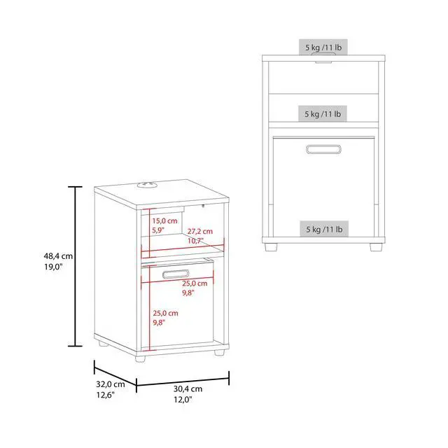 Alt view image 6 of 7 - Mercer Lite Side Table And Nightstand With Integrated Usb Charging Station And 2 Open Storage Shelves, Compact Side Table