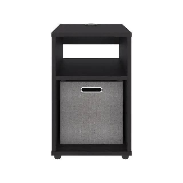 Alt view image 7 of 7 - Mercer Lite Side Table And Nightstand With Integrated Usb Charging Station And 2 Open Storage Shelves, Compact Side Table