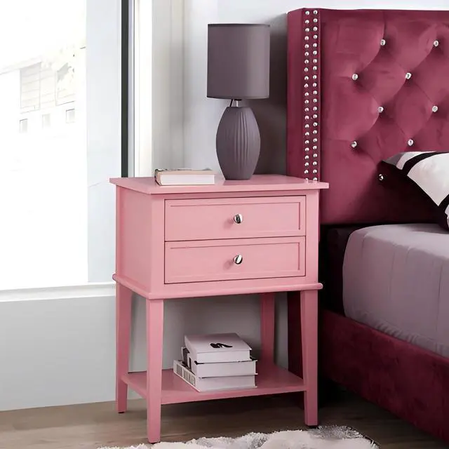 Alt view image 2 of 6 - Contemporary Pink Nightstand With Open Shelf