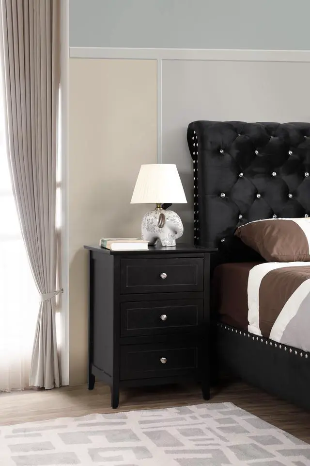 Alt view image 5 of 7 - Stylish Transitional Black Nightstand