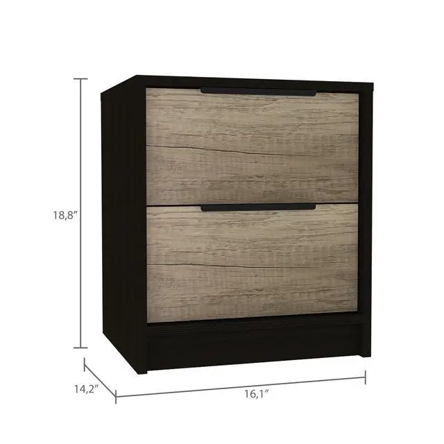 Alt view image 3 of 5 - Kaia Nightstand , End Table, Side Table Two Drawers, Metal Handle -Black / Pine