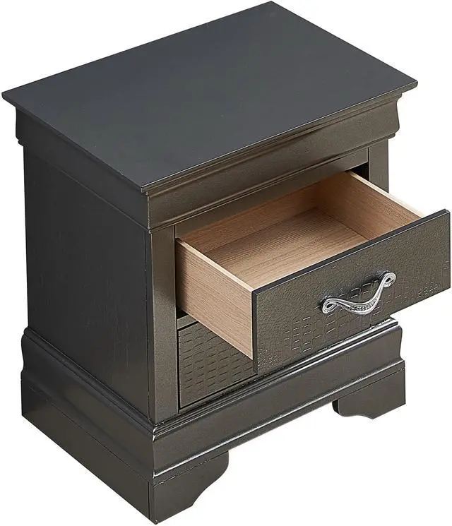 Alt view image 3 of 6 - Sleek Metallic Black Nightstand With Drawers