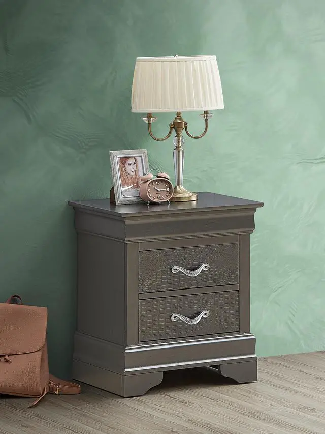 Main image of Sleek Metallic Black Nightstand With Drawers