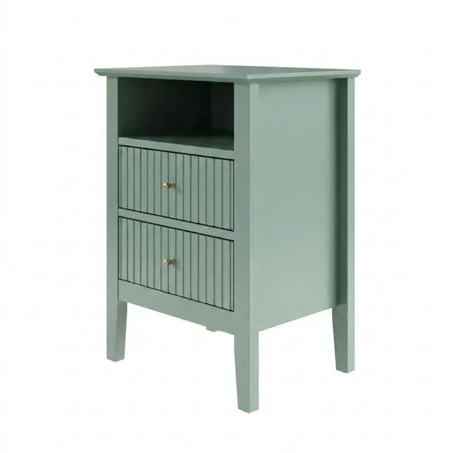 Alt view image 7 of 7 - 18" Fluted 2-Drawer Nightstand Set Of 2, Modern Green End Table With Storage