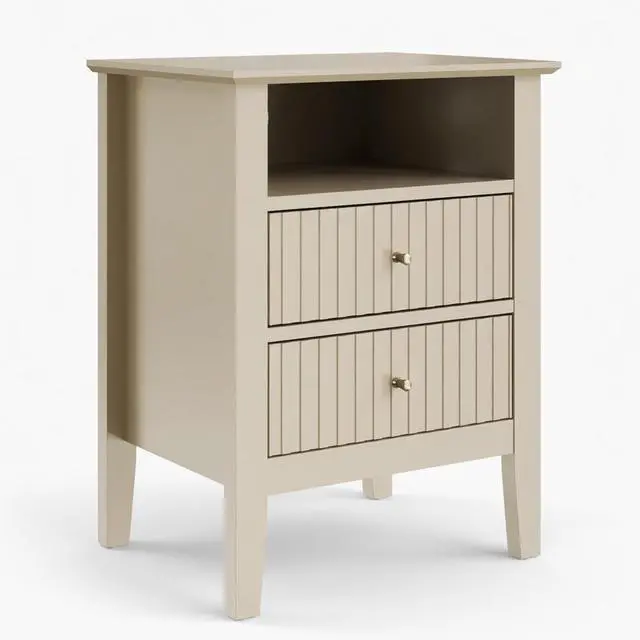 Main image of 18" Fluted 2-Drawer Nightstand Set Of 2, Modern Beige End Table With Storage