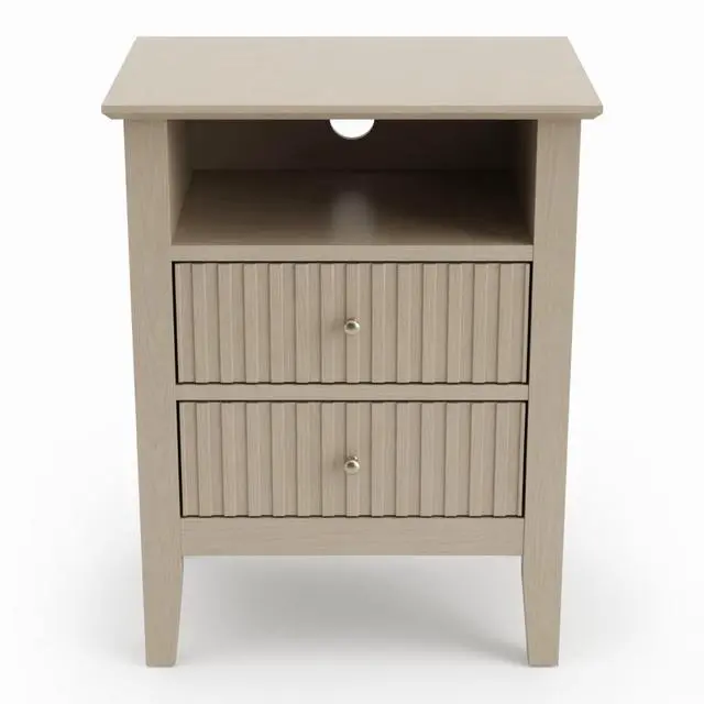 Alt view image 4 of 7 - 18" Fluted 2-Drawer Nightstand Set Of 2, Modern Beige End Table With Storage