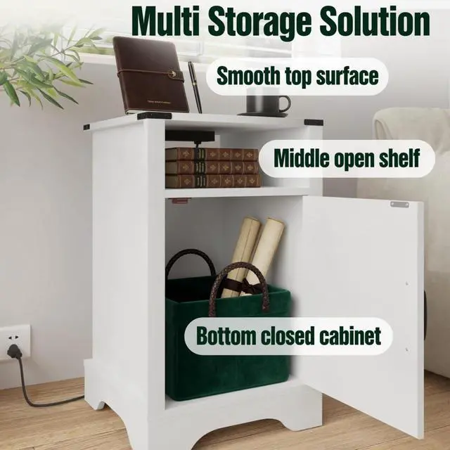 Alt view image 6 of 7 - Set Of 2, 16" White Farmhouse Nightstand W/ Charging Station & Storage