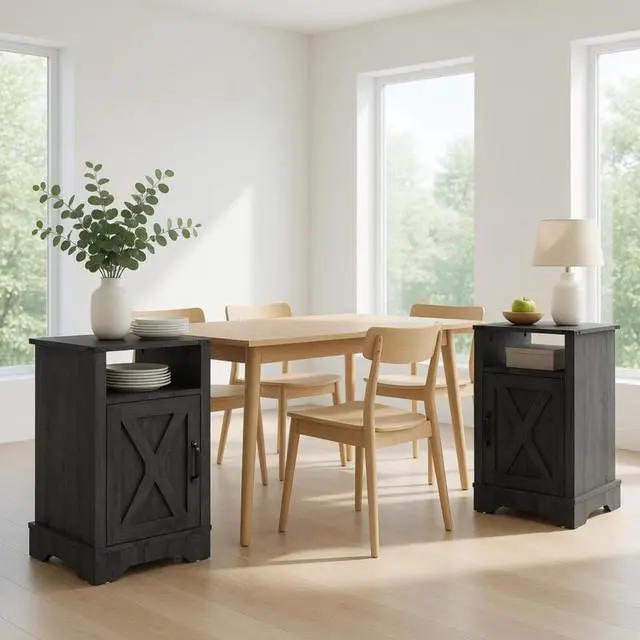 Alt view image 4 of 7 - Set Of 2, 16" Dark Grey Farmhouse Nightstand W/ Charging Station & Storage