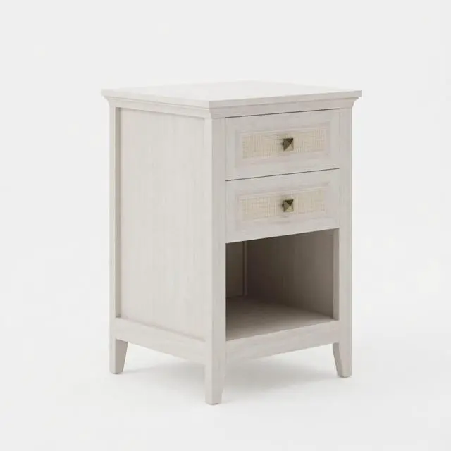 Main image of Set Of 2 - 17.7" Wide White Rattan Nightstand W/ 2 Drawers - Boho 27" Tall Bedside Table For Small Spaces & Bedroom