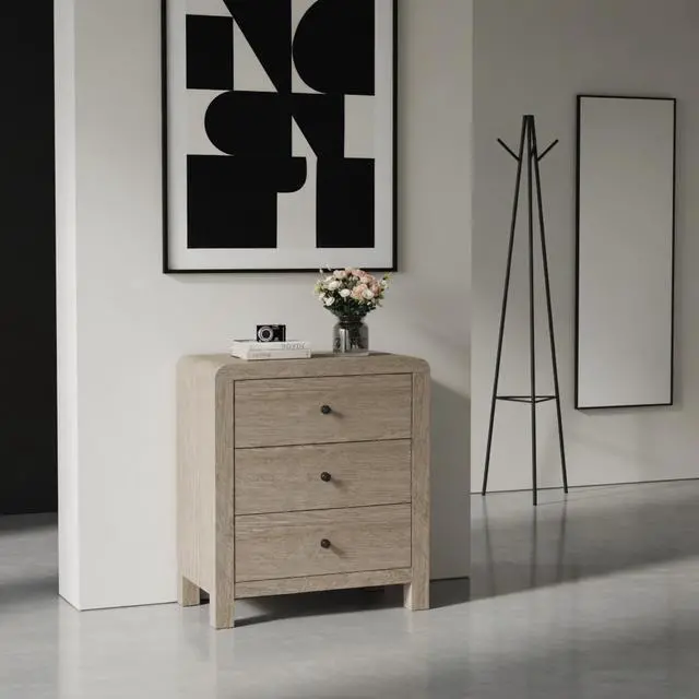 Alt view image 2 of 7 - 23.6 Width Natural Wood 3 Drawer Chest Of Drawers - Modern Rounded Corner Design