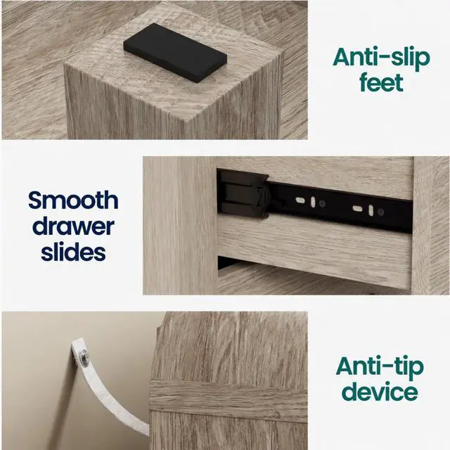 Alt view image 5 of 7 - 23.6 Width Natural Wood 3 Drawer Chest Of Drawers - Modern Rounded Corner Design