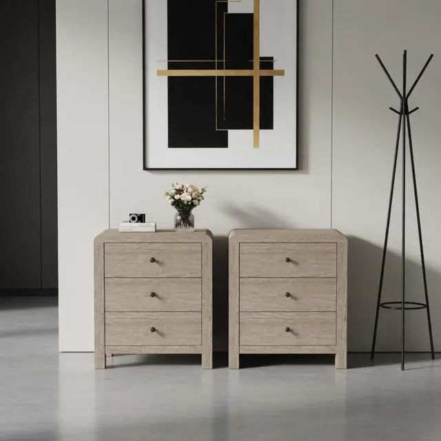 Alt view image 6 of 7 - 23.6 Width Natural Wood 3 Drawer Chest Of Drawers - Modern Rounded Corner Design