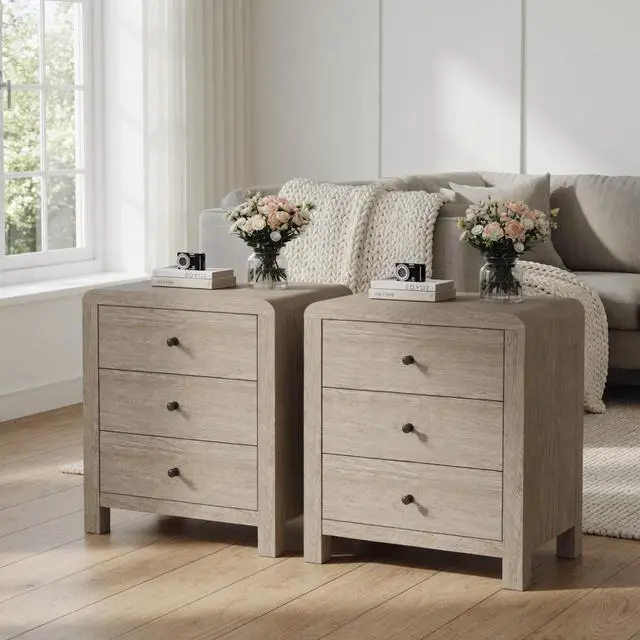 Alt view image 7 of 7 - 23.6 Width Natural Wood 3 Drawer Chest Of Drawers - Modern Rounded Corner Design