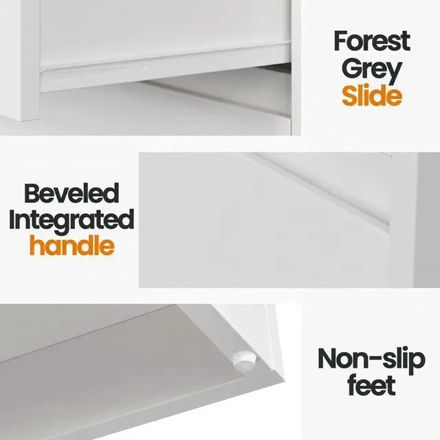 Alt view image 5 of 7 - 23.6 Width White 3 Drawer Modern Nightstand - Large Wood Bedroom Side Table