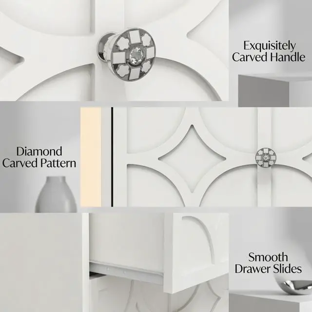 Alt view image 6 of 7 - Set Of 2, 18.9 Width White Wood Nightstand With 2 Drawers & Charging Station, Diamond Carved Side Table