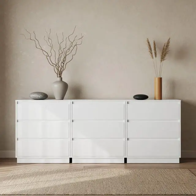 Alt view image 6 of 7 - Set Of 2, 23.6 Wide White Large Morden Wood Nightstand With 3 Drawers