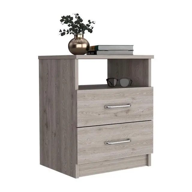 Alt view image 2 of 6 - Nightstand Olienza, Two Drawers, One Shelf, Light Gray Finish
