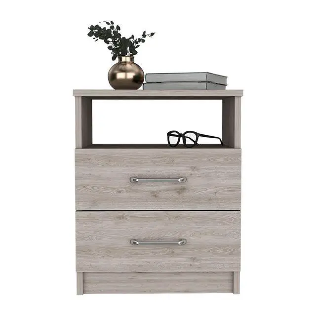 Alt view image 3 of 6 - Nightstand Olienza, Two Drawers, One Shelf, Light Gray Finish