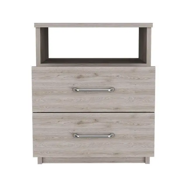 Alt view image 4 of 6 - Nightstand Olienza, Two Drawers, One Shelf, Light Gray Finish