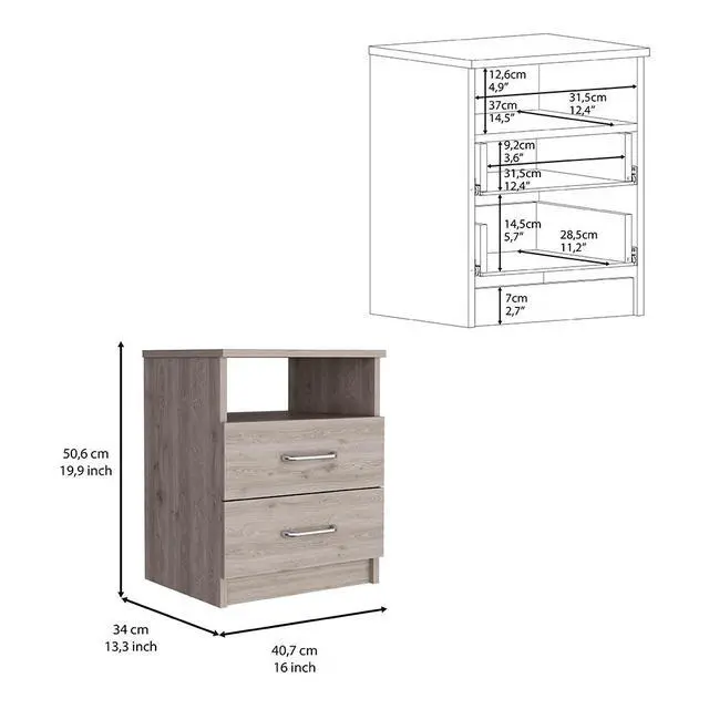 Alt view image 5 of 6 - Nightstand Olienza, Two Drawers, One Shelf, Light Gray Finish