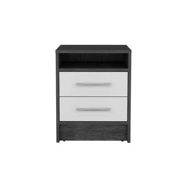 Alt view image 2 of 7 - Nightstand Cartiz, Two Drawers, Smokey Oak / White Finish