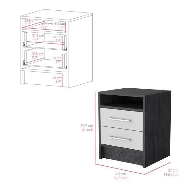 Alt view image 3 of 7 - Nightstand Cartiz, Two Drawers, Smokey Oak / White Finish