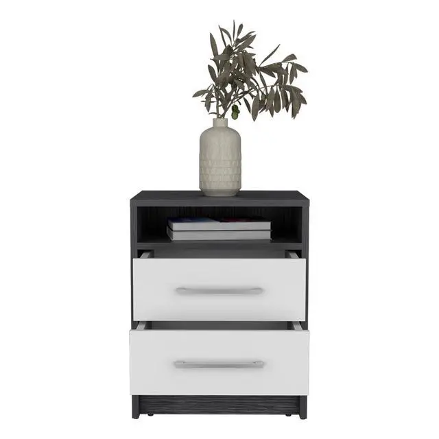 Alt view image 5 of 7 - Nightstand Cartiz, Two Drawers, Smokey Oak / White Finish