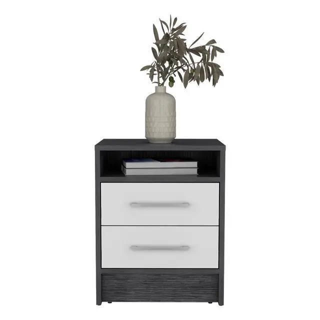 Alt view image 6 of 7 - Nightstand Cartiz, Two Drawers, Smokey Oak / White Finish
