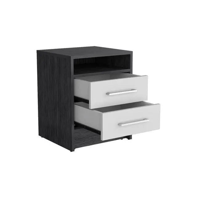 Alt view image 7 of 7 - Nightstand Cartiz, Two Drawers, Smokey Oak / White Finish
