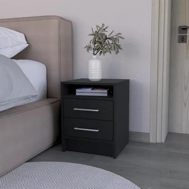 Main image of Nightstand Cartiz, Two Drawers, Black Wengue Finish
